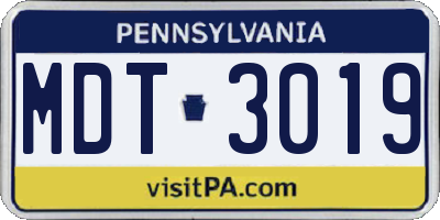 PA license plate MDT3019