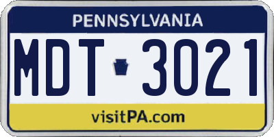 PA license plate MDT3021