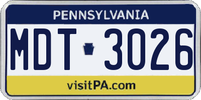 PA license plate MDT3026