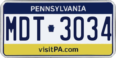 PA license plate MDT3034