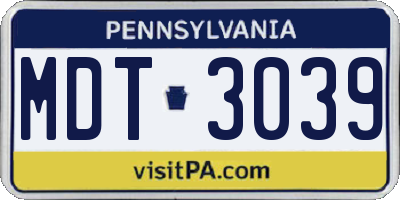 PA license plate MDT3039
