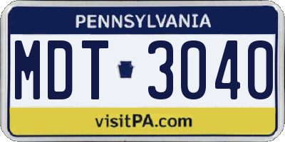 PA license plate MDT3040