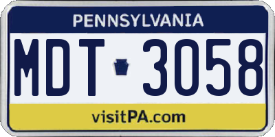 PA license plate MDT3058