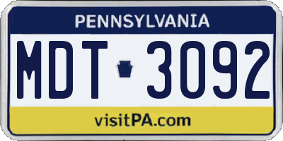 PA license plate MDT3092