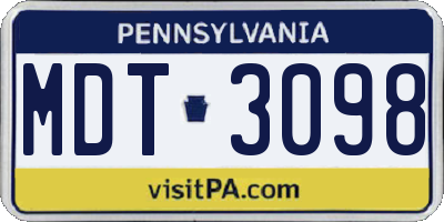 PA license plate MDT3098