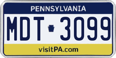 PA license plate MDT3099