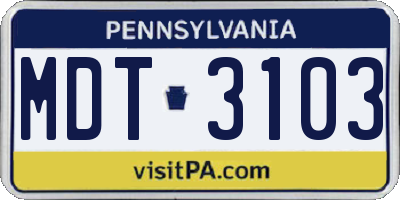 PA license plate MDT3103