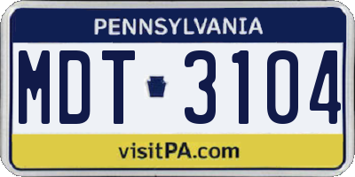 PA license plate MDT3104