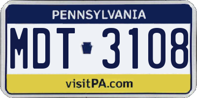 PA license plate MDT3108