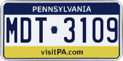 PA license plate MDT3109