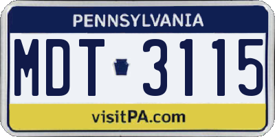 PA license plate MDT3115