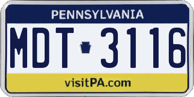 PA license plate MDT3116