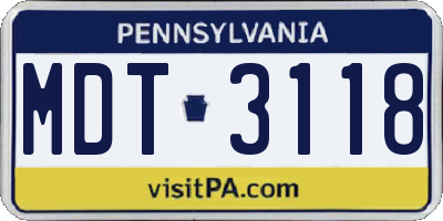 PA license plate MDT3118