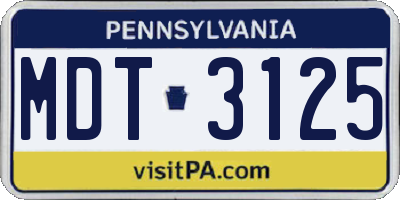 PA license plate MDT3125