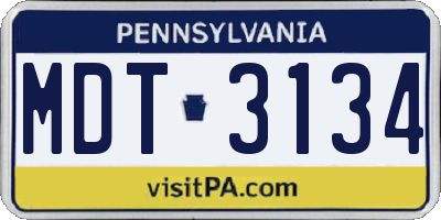 PA license plate MDT3134