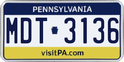 PA license plate MDT3136