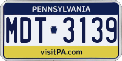 PA license plate MDT3139