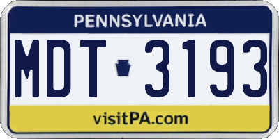 PA license plate MDT3193