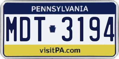 PA license plate MDT3194