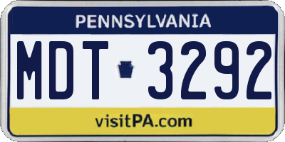 PA license plate MDT3292