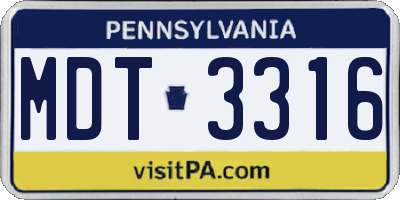 PA license plate MDT3316