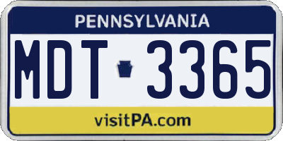 PA license plate MDT3365
