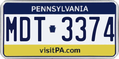 PA license plate MDT3374