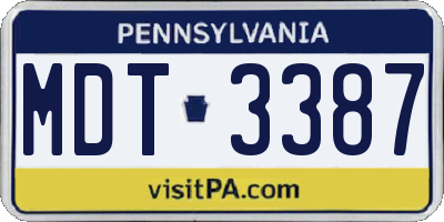 PA license plate MDT3387