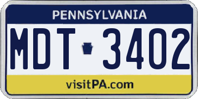PA license plate MDT3402