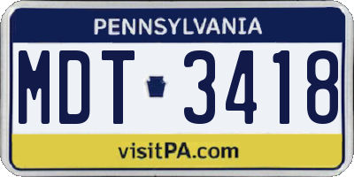 PA license plate MDT3418