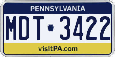 PA license plate MDT3422