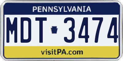 PA license plate MDT3474