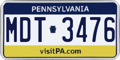 PA license plate MDT3476
