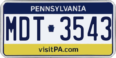 PA license plate MDT3543