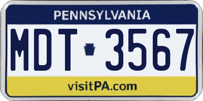 PA license plate MDT3567