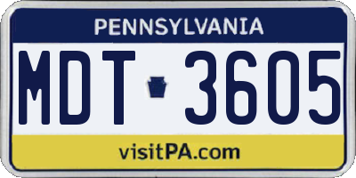 PA license plate MDT3605