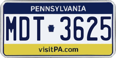 PA license plate MDT3625