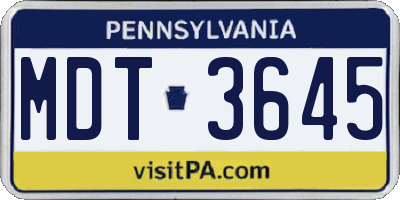 PA license plate MDT3645