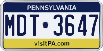 PA license plate MDT3647