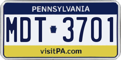 PA license plate MDT3701