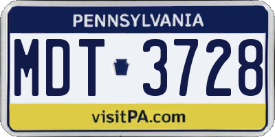 PA license plate MDT3728