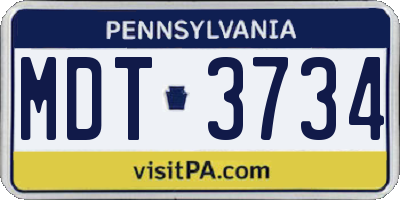 PA license plate MDT3734