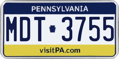 PA license plate MDT3755