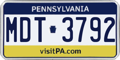 PA license plate MDT3792