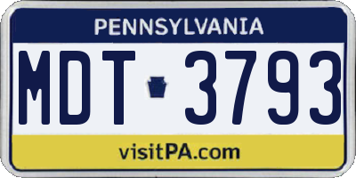 PA license plate MDT3793