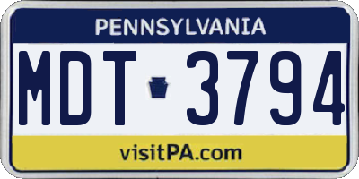 PA license plate MDT3794