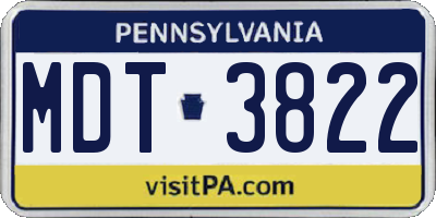 PA license plate MDT3822