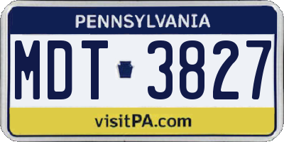PA license plate MDT3827