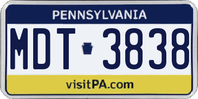 PA license plate MDT3838