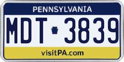 PA license plate MDT3839